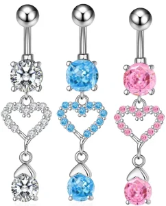 Cute Pink Heart Shiny Cubic Zirconia Belly Button Rings Navel Dangle Body Jewelry for Women for Engagement