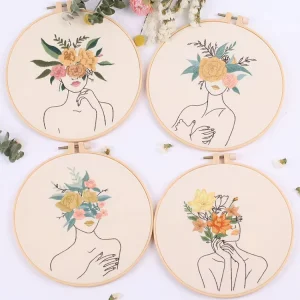 DIY Beauty Body Art Embroidery Kit Bamboo Hoops Embroidered Flower Design Customized Size Anti Wrinkle Wedding Decoration Gift