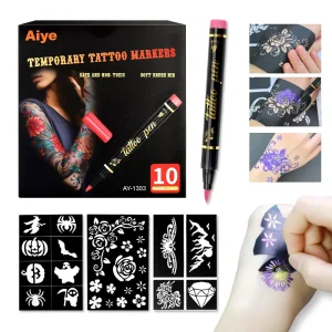 DIY Body Art Pen Kit 10 Metallic Temporary Tattoo Pens Waterproof Tattoo Sticker Dry-Erase & Wet-Erase Body Paint Easy Remove