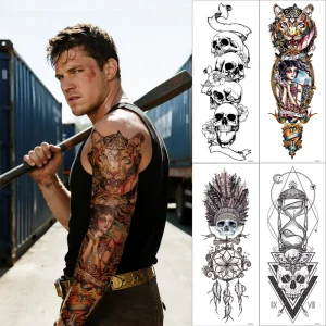 DIY Custom Fashionable Temporary White Paper Water Transfer Waterproof Tattoo Stickers Full Sleeve Arm Tattoo Kit Quick Dry