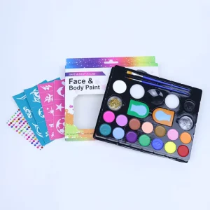 DIY Face Painting Kit for Children Private Label Water-Based Face Paint with Glitter and Stencils for Body Art