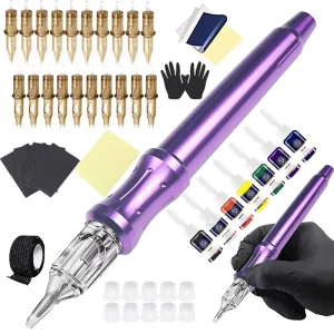 DIY Manual Hand Poke Pen Tattoo Kit with Cartridge Needles for Body Art