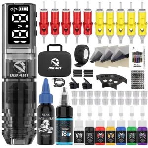 DQFART WTK-253 Complete Wireless Tattoo Kit for Beginners Tattoo Tool 1600 MAh Battery for Long-lasting Use