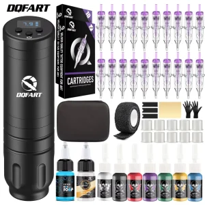 DQFART Wireless Tattoo Kit 20 Needle Cartridge Set with Type C Charging Powerful Motor & LED Display