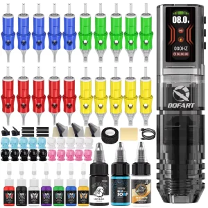 DQFART Wireless Tattoo Machine Set Tattoo Pen Kit 1.47inch LCD Color Screen Cross Border Hot Selling