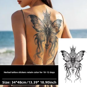 Dark style Gothic butterfly Symmetrical Mandala Full back Herbal Paper Tattoo Transfer Sticker Customizable Logo Water Transfer