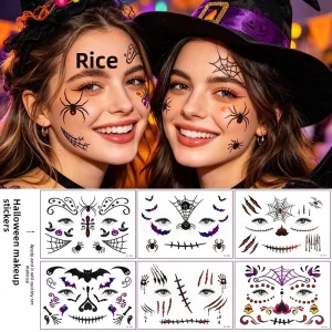 Day of the Dead Sugar Skull Tattoo Stickers for Halloween Party Makeup