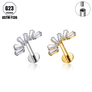 Delicate Engraved CZ Titanium Piercing Stud ASTM F136 G23 Hypoallergenic Ear Body Jeweller