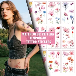 Delicate Floral Arm Collarbone Stickers Watercolor Flower Temporary Tattoos White Paper for Face Application