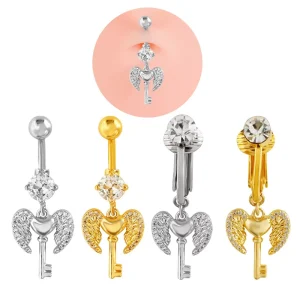 Designer Trendy Stainless Steel Wing Heart-shaped Cubic Zircon Belly Button Piercings Navel Stud Body Jewelry Gift