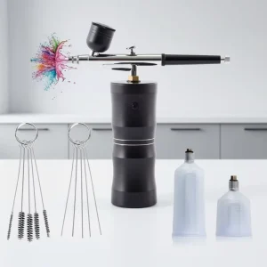 Desktop Airbrush Kit Nail Barber Supplies Aluminium Alloy US Plug Compatible 1 Year Warranty