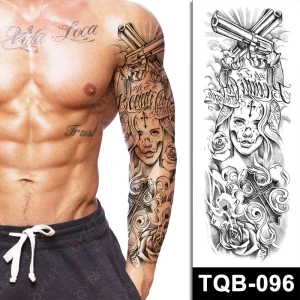 Different Designs CMYK Colourful High Quality Long Lasting Waterproof Ink Printing Men’s Temporary Full Arm Tattoo
