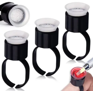 Disposable Black Pink Plastic Tattoo Ink Pigment Ring Holder With Sponge Microblading PMU Pigment Container Individual Packing