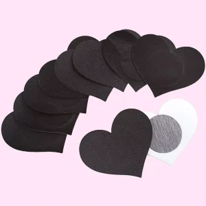 Disposable Heart Shaped Nipple Covers for Women with Black Satin Fabric Adhesive Breast Pasties Invisible Skin Stickers