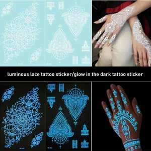Disposable Indian White Maroon Temporary Henna Luminous Tattoo Stickers Waterproof Face Body