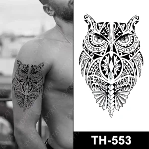 Disposable New Style Water Transfer Long Lasting Black Colour Water Based Temporary Owl Tattoo for Arm Chest