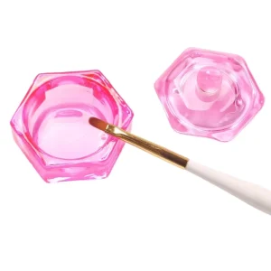 Disposable Pink Crystal Nail Glass Cup with Lid for Tattoo Shops Easy to Use