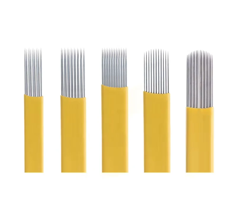 Disposable Sterilized Stainless Steel 0.25mm Yellow Double Flat Eyebrow Tattoo Needle for Shader