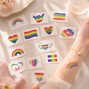 Disposable Waterproof Modern Minimalist rainbow and Cute Cartoon Tattoo Stickers for Kids and Adults Party Use