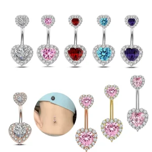 Double Heart Belly Button Stud Zircon Diamond-Incorporated Piercing Jewelry Accessory