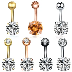 Double Jewelled Belly Button Rings Surgical Steel with Multiple Colors CZ Externally Threaded Fashion Piercing Jewelry
