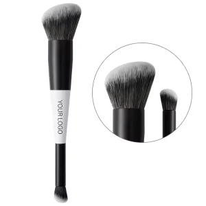 Double Sided Makeup Brush Set with PU Leather Case Synthetic Bristles Black & White Handle Professional Makeup Tools