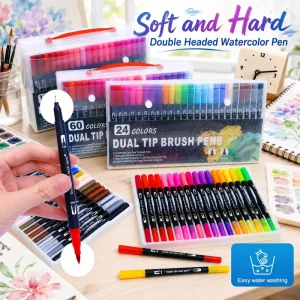 Double Tip Watercolor Markers Artist Fine & Brush Washable Sketch Art Color Pen Coloring Non Dirty Children’s Graffiti
