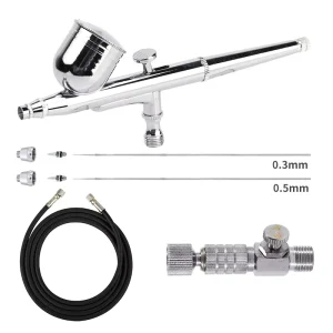 Dual Action Gravity Feed Airbrush Gun with 1 3 oz Cup Braided Tube