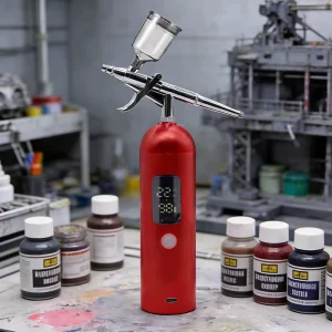 Dual Action Piston Airbrush Compressor Kit 35PSI Gravity Cordless Battery-Powered Auto-Stop Technology for Precise Painting
