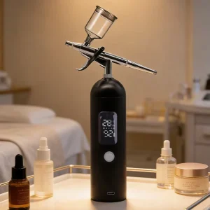 Dual Action Piston Airbrush Compressor Kit with Gravity Feed and LED Display Cordless 35PSI for Airbrushing Projects