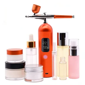 Dual Action Piston Airbrush Kit with Gravity Feed Auto Stop & Rechargeable 35PSI for Nail Art Professional Painting Tool