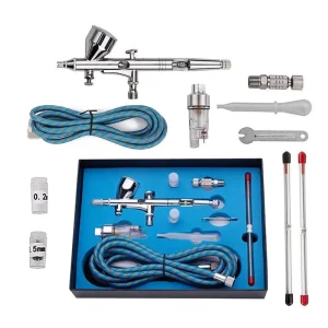 Dual Action Piston Airbrush Set with Braided Air Tube Gravity Feed for Cosmetic Makeup Tattoo Ink Baking Nail Art Cake Paint