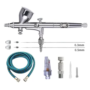 Dual Action Spray Gun, Air Brush for Painting Set with 0.3 0.2 0.5mm Needles/ Nozzles/ Air Cap