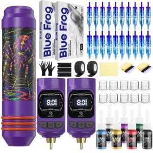 Dual Battery Wireless Tattoo Machine Kit for Beginners (Plastic Machine) Tattoo Kit for Trainees (E commerce)