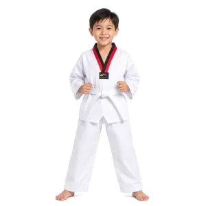 Dual Design Taekwondo Gi Apparel Unisex White Training Outfit Black Red Collar Option With Belt for Gym Martial Art Event