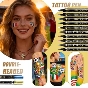 Dual-Tip Body Tattoo Marker Pen Set – Double-Color Soft Tip Metallic Pens for Temporary Skin Art & Face Painting