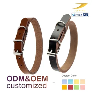 Durable Full Grain Cow Leather Dog Collar Soft Unfinished Leather Inside Adjustable Silver Pin Buckle D Ring Classic Pet Collar