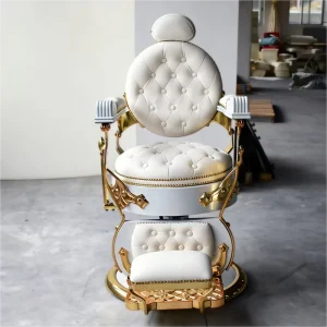 Durable Modern Foldable Portable White Barber Chair Hydraulic Reclining Backrest Massage Feature Salon Beauty Shops
