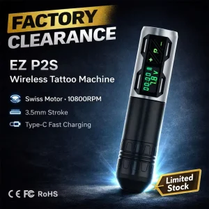 EZ P2S Wireless Tattoo Machine Swiss Motor 10800RPM 3.5mm Stroke Type C Fast Charging