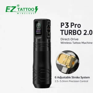 EZ P3 Pro Turbo 2.0 Wireless Tattoo Machine with Adjustable 2.5-5.0mm Stroke | Brushless Motor Pen for Professional Tattooing