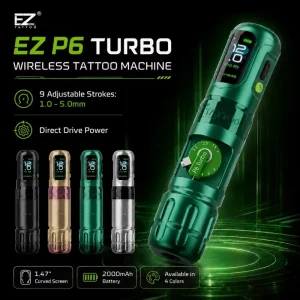 EZ P6 Turbo Wireless Tattoo Machine 1.0-5.0mm Adjustable Stroke Brushless Motor 2000mAh Battery Professional Tattoo Pen