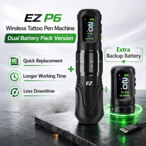 EZ P6 Wireless Tattoo Pen Machine Dual Battery Pack 2.0-4.2mm Adjustable Stroke 2000mAh Battery High Torque Motor