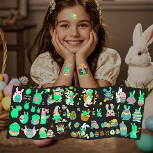 Easter Bunny and Dark Egg Temporary Tattoo Sticker for Kids Waterproof Face Body Design White Paper Material