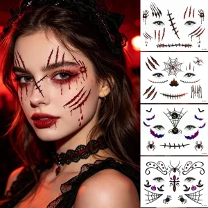 Easy Apply Non Toxic Halloween Face Tattoo for Cosplay Costume Horror Party Tattoo Supplies