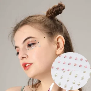 Eco-Friendly 5D Face Gem Tattoo Art Crystal Pearl Temporary Rhinestone Sticker for Body Eye Chest Face