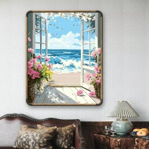 Eco-Friendly Custom Acrylic 40×50 cm DIY Frame Paint by Numbers Kits with Seascape Design