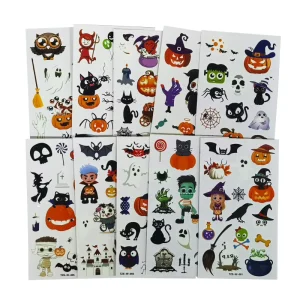 Eco-Friendly Fluorescent Green Colorful Halloween Tattoo Stickers with Kids Cartoon Face and Arm Designs