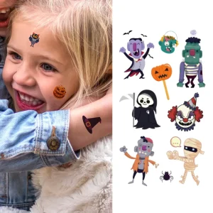 Eco-Friendly Halloween Face Tattoo Sticker Kids Waterproof Temporary Halloween Decor Pumpkin Cat Design on Paper Material