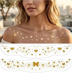 Eco Friendly Metallic Golden Chest Shoulder Tattoo Sticker Waterproof Patches for Women
