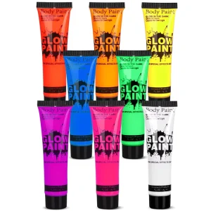 Eco Friendly Neon Fluorescent Glow Face and Body Paint with Glitter Color for Dark Party Pretend Play